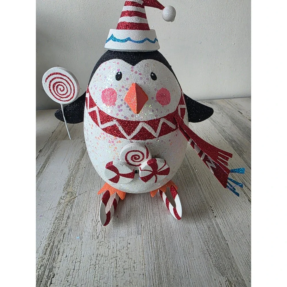 Vintage‎ Pier 1 penguin glitter skates metal lollipop decor scarf sparkle
